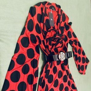 Zara Red Cocktail dress with Black Polka Dots